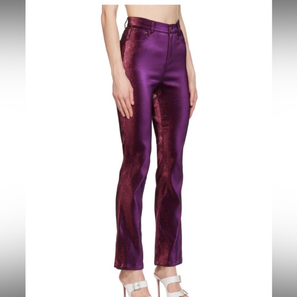 $895 AREA lamé Shimmery Purple cut out back skinny Pants
